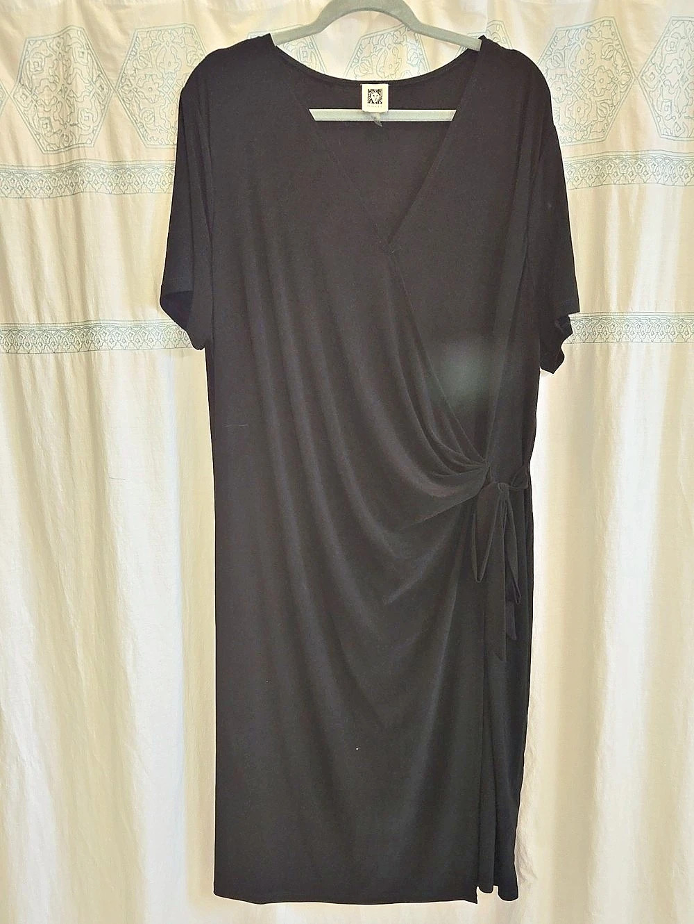Anne Klein Faux Wrap Dress Black Midi Size 3X